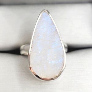 925 Sterling Silver Ring Moonstone Ring Pear Teardrop Ring Rough Cut Ring